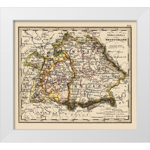 Southwest Germany - Stieler 1852 White Modern Wood Framed Art Print by Stieler