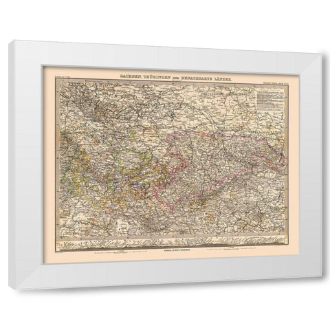 Europe Saxony Thuringia Germany - Stieler 1885 White Modern Wood Framed Art Print by Stieler