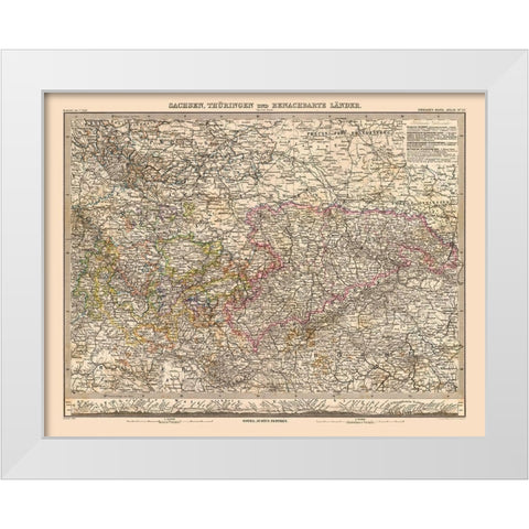 Europe Saxony Thuringia Germany - Stieler 1885 White Modern Wood Framed Art Print by Stieler