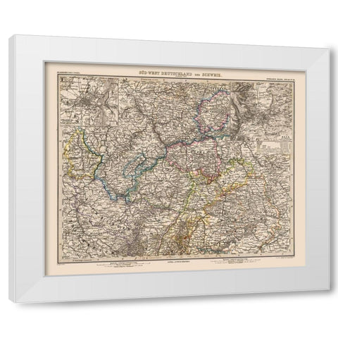 Southwest Germany Switzerland - Stieler 1885 White Modern Wood Framed Art Print by Stieler