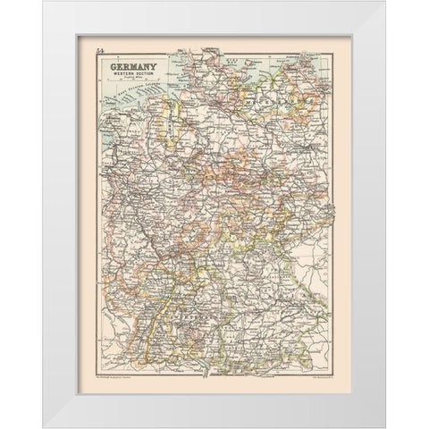 Western Germany - Bartholomew 1892 White Modern Wood Framed Art Print by Bartholomew
