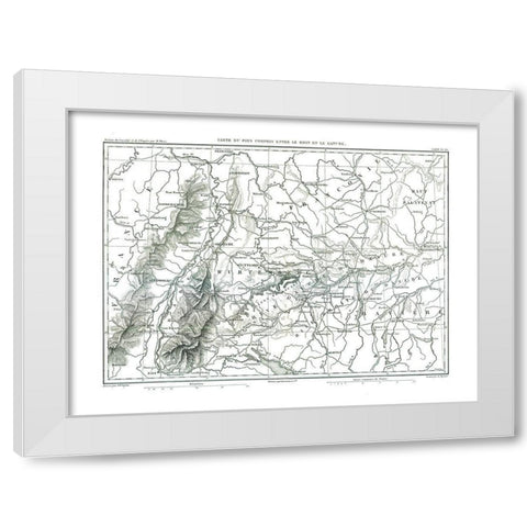 Rhine Danube Rivers Germany France - Thiers 1866 White Modern Wood Framed Art Print by Thiers