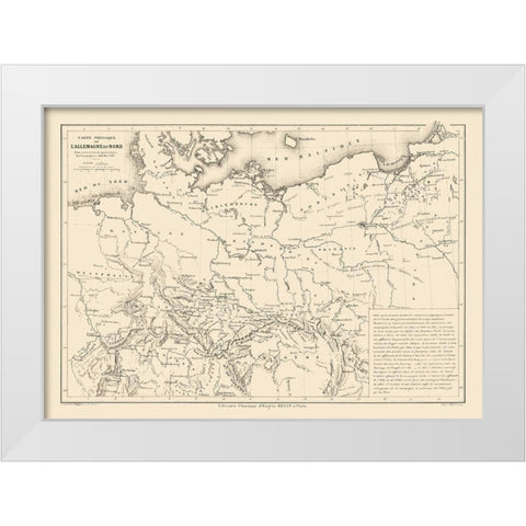 Physical North Germany - Drioux 1882 White Modern Wood Framed Art Print by Drioux