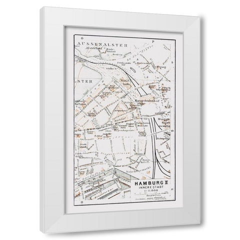 Hamburg Inner City Germany - Baedeker 1914 White Modern Wood Framed Art Print by Baedeker