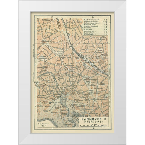 Hannover Inner City Germany - Baedeker 1914 White Modern Wood Framed Art Print by Baedeker