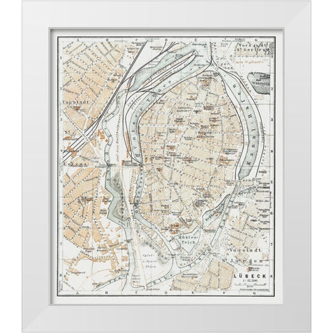 Lubeck Germany - Baedeker 1914 White Modern Wood Framed Art Print by Baedeker