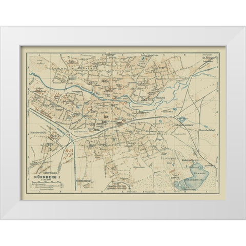 North Nuremberg Germany - Baedeker 1914 White Modern Wood Framed Art Print by Baedeker