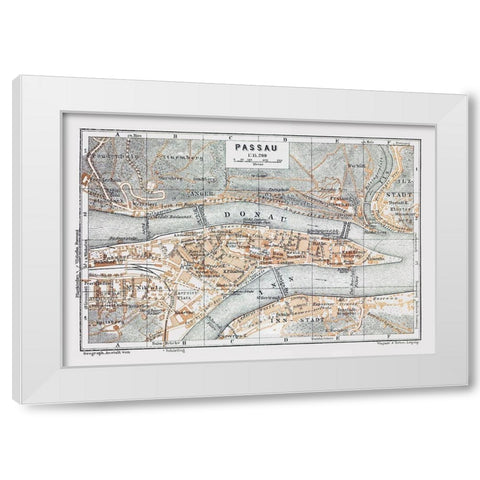 Passau Germany - Baedeker 1914 White Modern Wood Framed Art Print by Baedeker