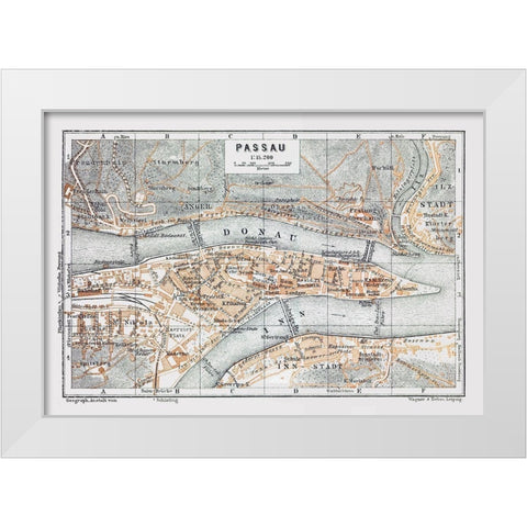 Passau Germany - Baedeker 1914 White Modern Wood Framed Art Print by Baedeker