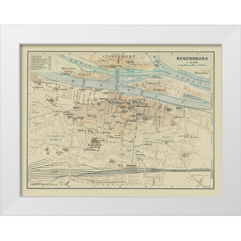 Regensburg Germany - Baedeker 1914 White Modern Wood Framed Art Print by Baedeker