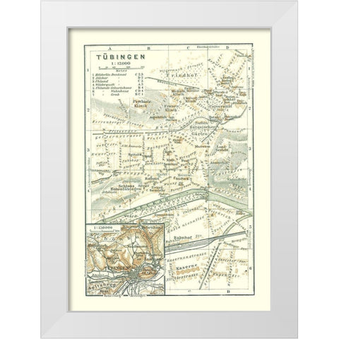 Tubingen Germany - Baedeker 1914 White Modern Wood Framed Art Print by Baedeker