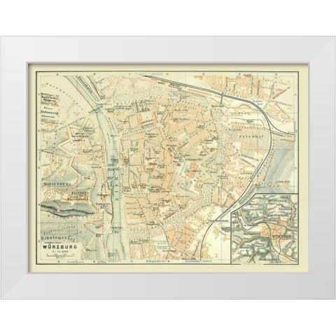 Wurzburg Germany - Baedeker 1914 White Modern Wood Framed Art Print by Baedeker