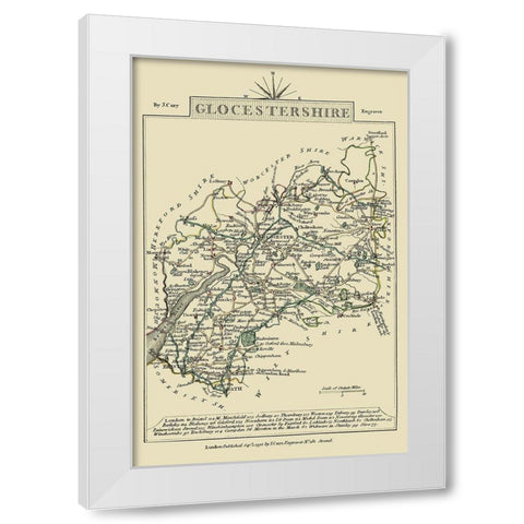 Glocestershire County England - Cary 1792 White Modern Wood Framed Art Print by Cary