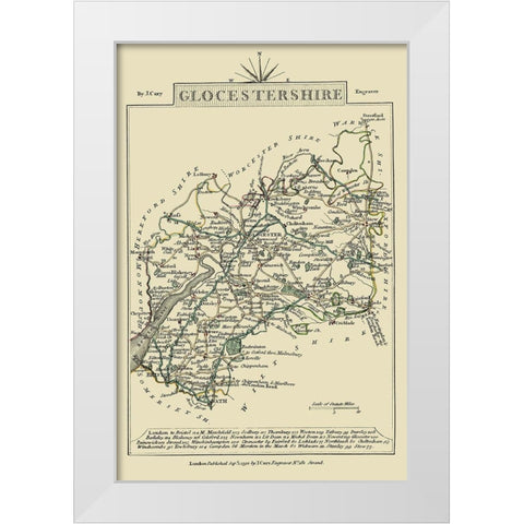 Glocestershire County England - Cary 1792 White Modern Wood Framed Art Print by Cary