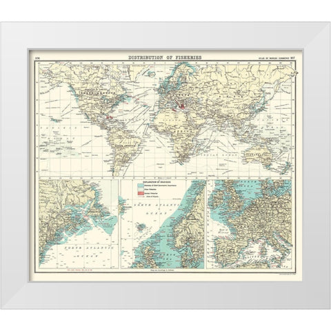 Global Distribution of Fisheries - Bartholomew White Modern Wood Framed Art Print by Bartholomew