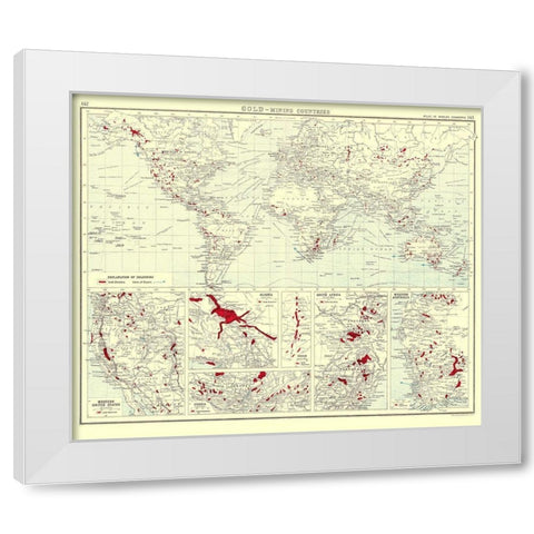 Global Gold Mining Countries - Bartholomew 1907 White Modern Wood Framed Art Print by Bartholomew
