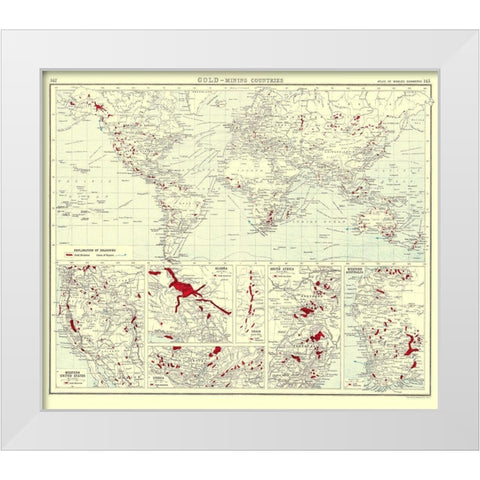 Global Gold Mining Countries - Bartholomew 1907 White Modern Wood Framed Art Print by Bartholomew
