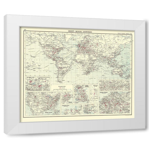 Global Iron Mining Countries - Bartholomew 1907 White Modern Wood Framed Art Print by Bartholomew