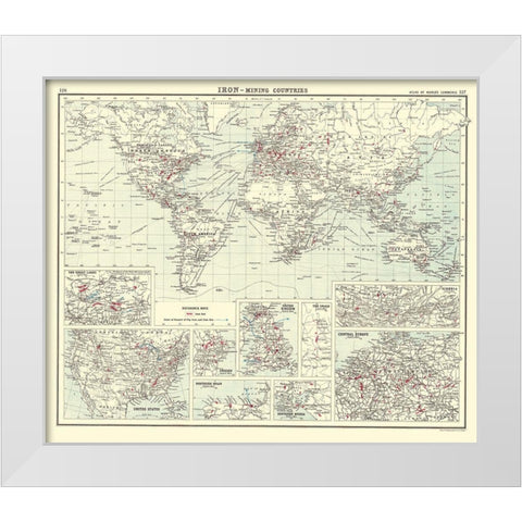 Global Iron Mining Countries - Bartholomew 1907 White Modern Wood Framed Art Print by Bartholomew