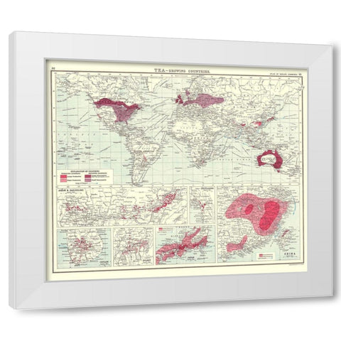 Global Tea Growing Countries - Bartholomew 1907 White Modern Wood Framed Art Print by Bartholomew