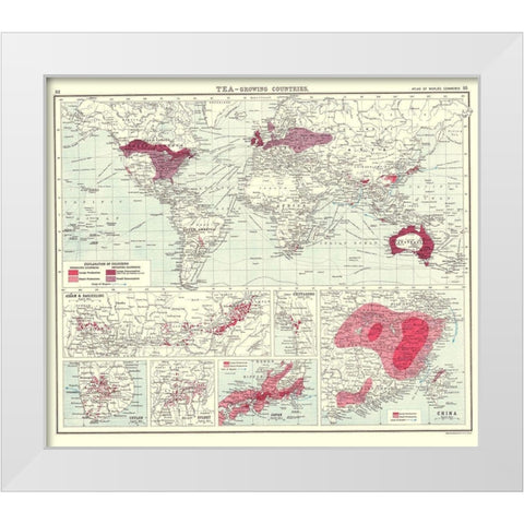Global Tea Growing Countries - Bartholomew 1907 White Modern Wood Framed Art Print by Bartholomew