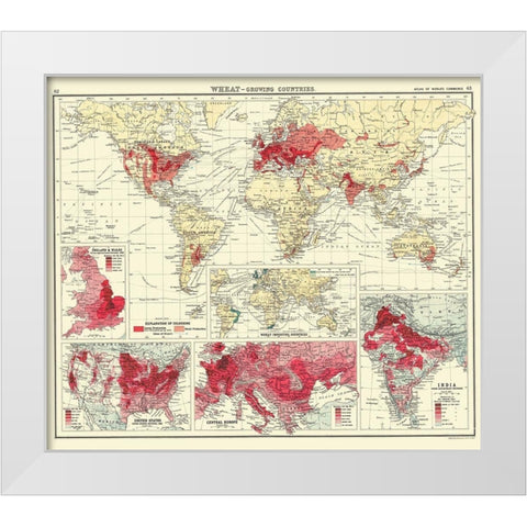 Global Wheat Growing Countries - Bartholomew 1907 White Modern Wood Framed Art Print by Bartholomew