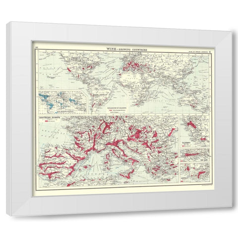 Global Wine Growing Countries - Bartholomew 1907 White Modern Wood Framed Art Print by Bartholomew