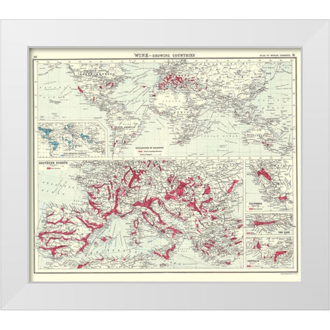 Global Wine Growing Countries - Bartholomew 1907 White Modern Wood Framed Art Print by Bartholomew