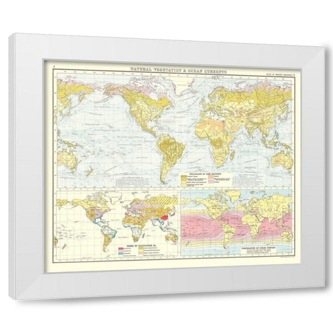 Global Natural Vegetation Ocean Currents White Modern Wood Framed Art Print by Bartholomew
