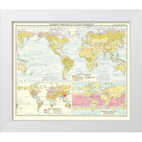 Global Natural Vegetation Ocean Currents White Modern Wood Framed Art Print by Bartholomew