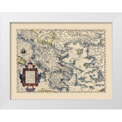 Hellenic Republic Greece - Ortelius 1606 White Modern Wood Framed Art Print by Ortelius