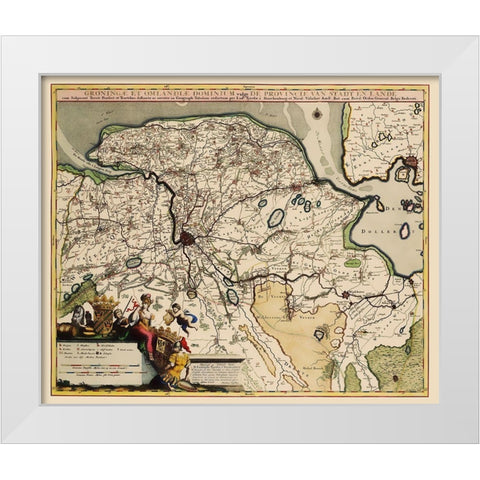 Groningen Region Netherlands - Visscher 1681 White Modern Wood Framed Art Print by Visscher