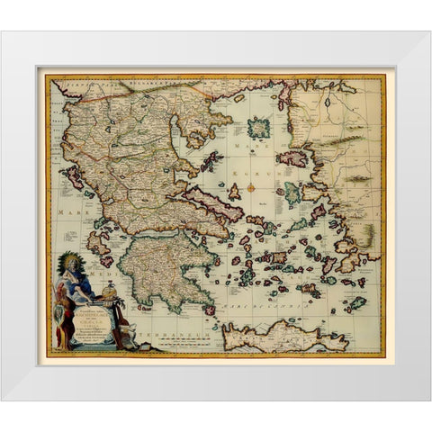 Aegean Sea Crete Greece - Visscher 1681 White Modern Wood Framed Art Print by Visscher