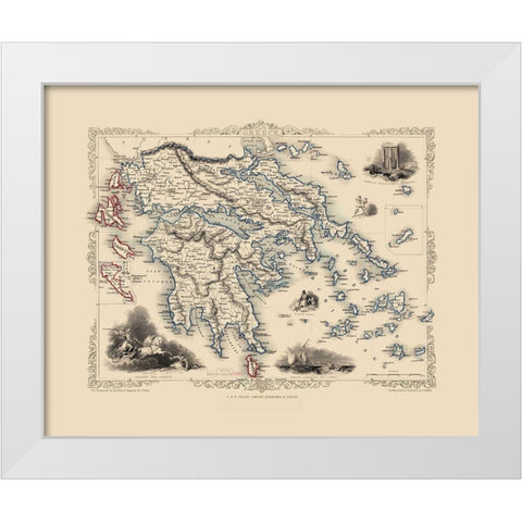 Greece - Tallis 1851 White Modern Wood Framed Art Print by Tallis