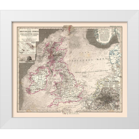 Europe British Isles - Stieler  1885 White Modern Wood Framed Art Print by Stieler