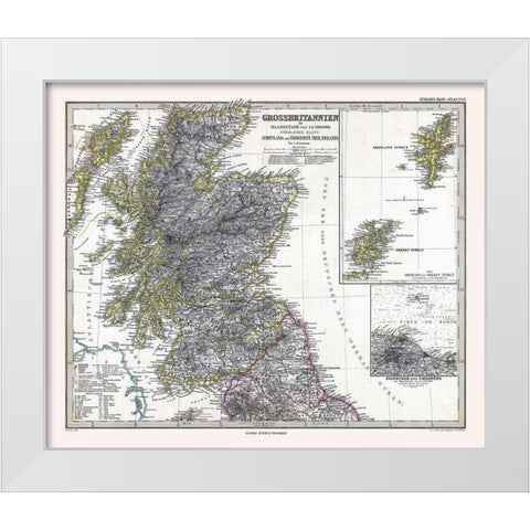 Northern England Scotland - Stieler  1885 White Modern Wood Framed Art Print by Stieler