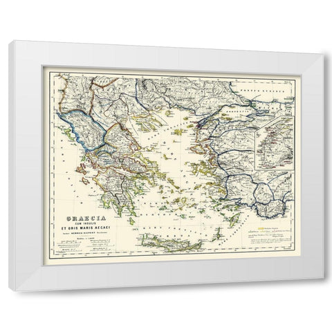 Islands Aegean Sea Greece Turkey - Kiepert 1903 White Modern Wood Framed Art Print by Kiepert