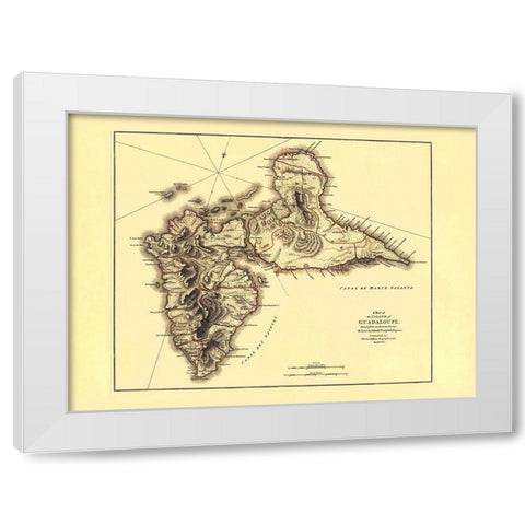 Caribbean Guadeloupe - Jefferys 1775 White Modern Wood Framed Art Print by Jefferys