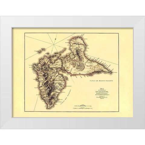 Caribbean Guadeloupe - Jefferys 1775 White Modern Wood Framed Art Print by Jefferys