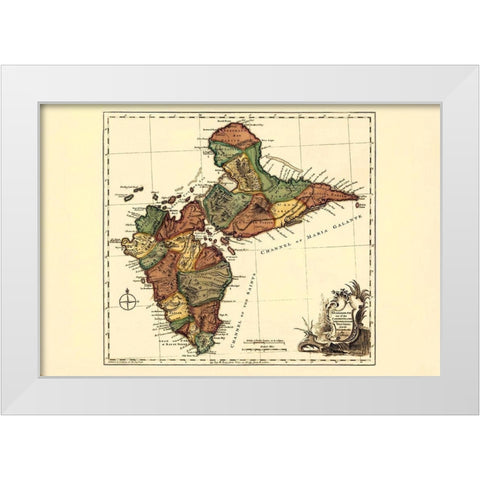 Caribbean Guadeloupe - Jefferys 1775 White Modern Wood Framed Art Print by Jefferys