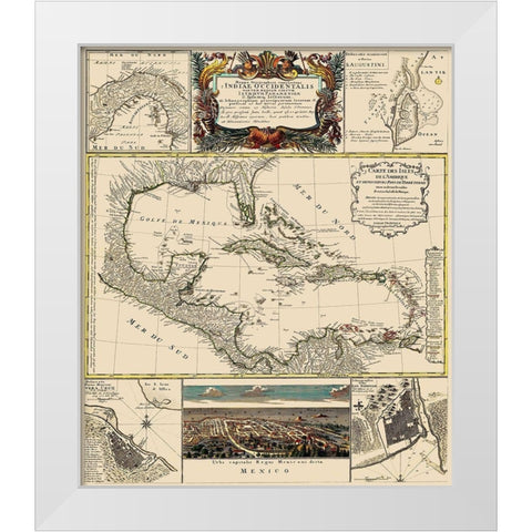 Gulf of Mexico Caribbean - Homann 1817 White Modern Wood Framed Art Print by Homann