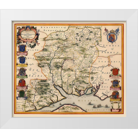 Hampshire County England - Blaeu 1646 White Modern Wood Framed Art Print by Blaeu