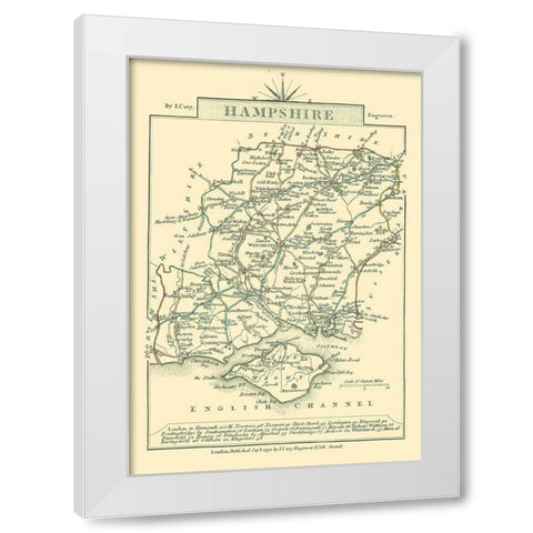 Hampshire County England - Cary 1792 White Modern Wood Framed Art Print by Cary