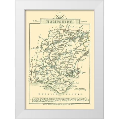 Hampshire County England - Cary 1792 White Modern Wood Framed Art Print by Cary