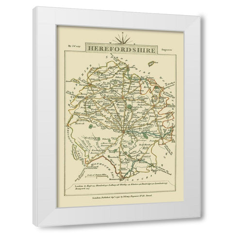 Herefordshire County England - Cary 1792 White Modern Wood Framed Art Print by Cary