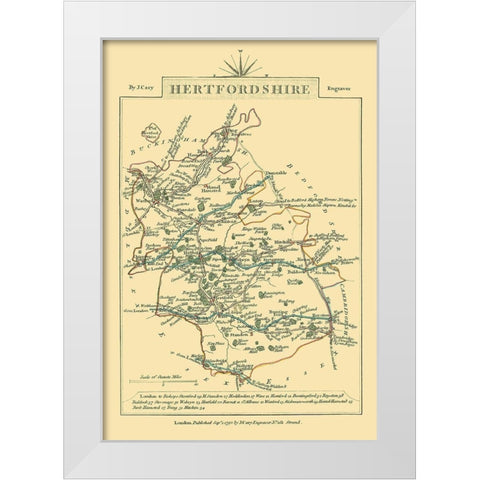 Hertfordshire County England - Cary 1792 White Modern Wood Framed Art Print by Cary