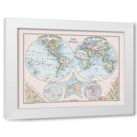 Eastern Western Hemispheheres - Bartholomew 1892 White Modern Wood Framed Art Print by Bartholomew