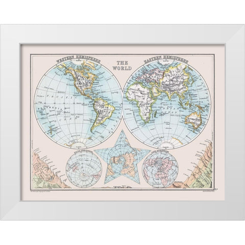 Eastern Western Hemispheheres - Bartholomew 1892 White Modern Wood Framed Art Print by Bartholomew