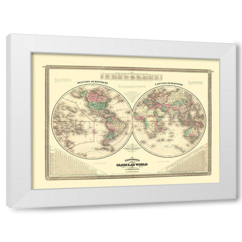 Western Eastern Hemisphere - Johnson 1870 White Modern Wood Framed Art Print by Johnson