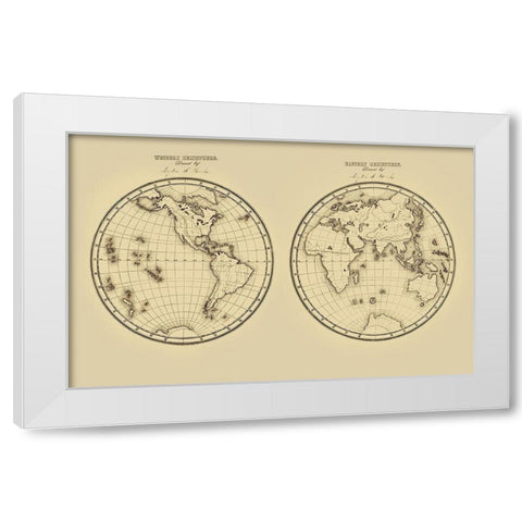 Western Hemisphere Eastern Hemisphere - Fitch 1850 White Modern Wood Framed Art Print by Fitch